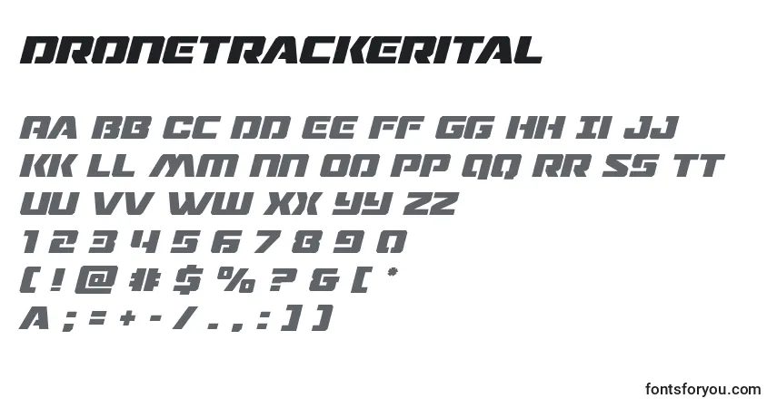Czcionka Dronetrackerital – alfabet, cyfry, specjalne znaki
