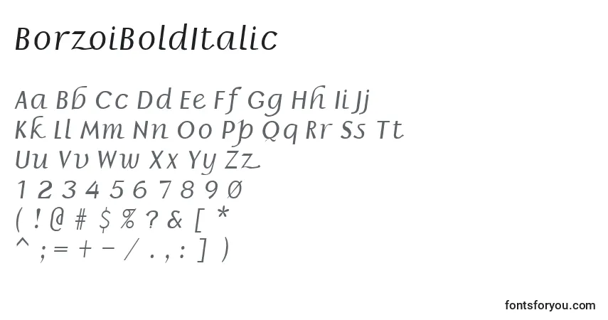 Schriftart BorzoiBoldItalic – Alphabet, Zahlen, spezielle Symbole