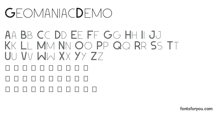 Шрифт GeomaniacDemo – алфавит, цифры, специальные символы