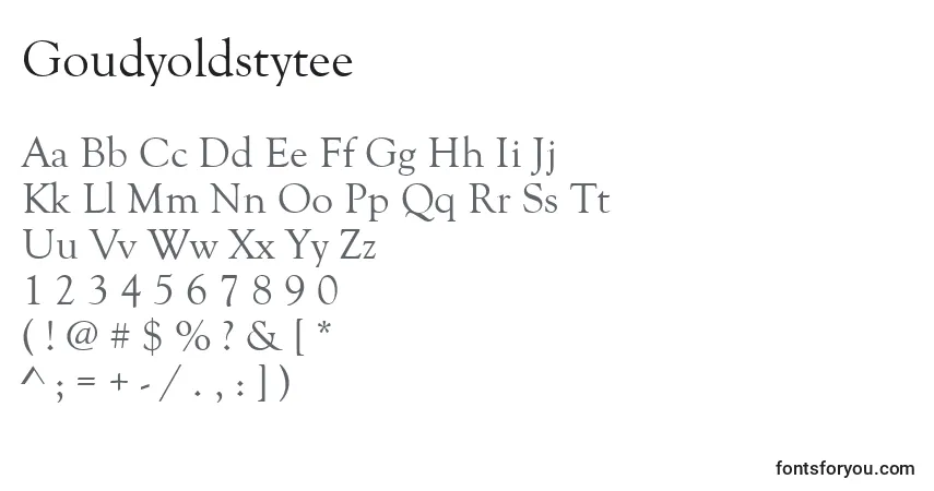 A fonte Goudyoldstytee – alfabeto, números, caracteres especiais