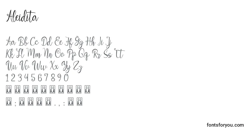 Czcionka Aleidita – alfabet, cyfry, specjalne znaki
