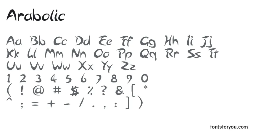 Czcionka Arabolic – alfabet, cyfry, specjalne znaki