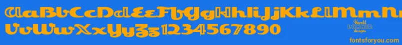 フォントEsquivelTrial – オレンジ色の文字が青い背景にあります。
