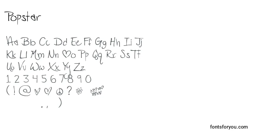 Czcionka Popstar – alfabet, cyfry, specjalne znaki