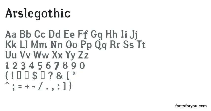 Arslegothic-fontti – aakkoset, numerot, erikoismerkit