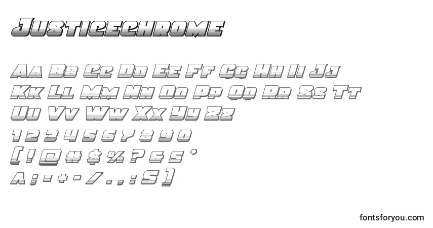 Schriftart Justicechrome – Alphabet, Zahlen, spezielle Symbole