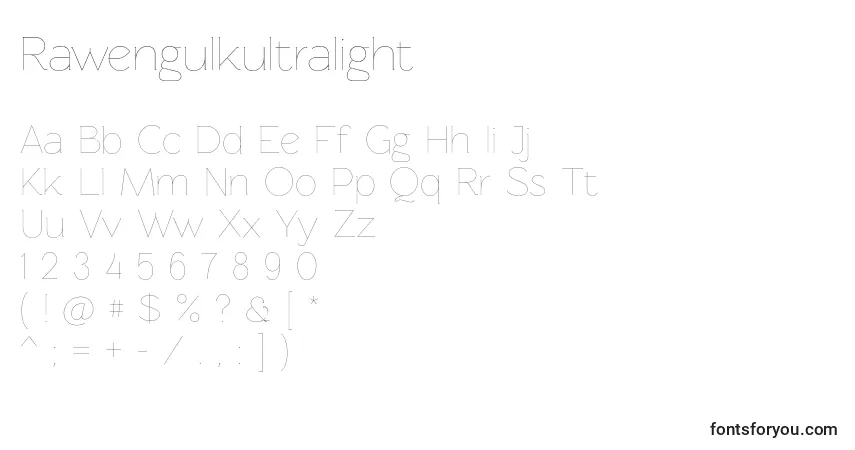 Шрифт Rawengulkultralight (101814) – алфавит, цифры, специальные символы
