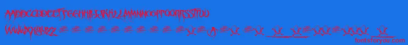 Czcionka McfFunera – czerwone czcionki na niebieskim tle