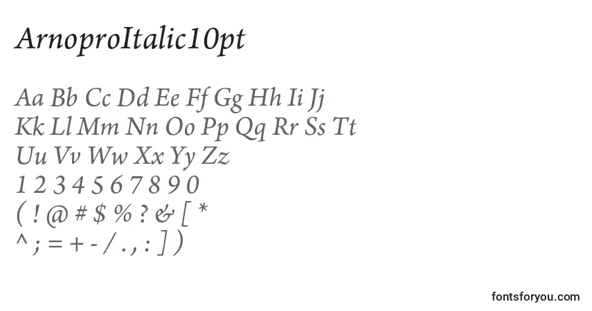 ArnoproItalic10pt-fontti – aakkoset, numerot, erikoismerkit