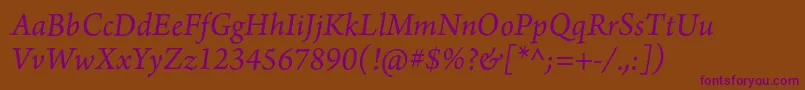 ArnoproItalic10pt Font – Purple Fonts on Brown Background