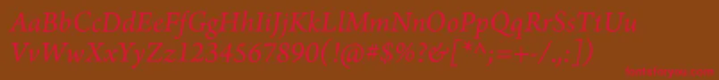 フォントArnoproItalic10pt – 赤い文字が茶色の背景にあります。