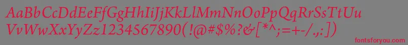 ArnoproItalic10pt-Schriftart – Rote Schriften auf grauem Hintergrund