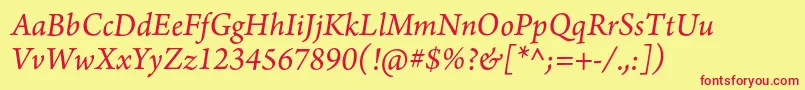 Fonte ArnoproItalic10pt – fontes vermelhas em um fundo amarelo