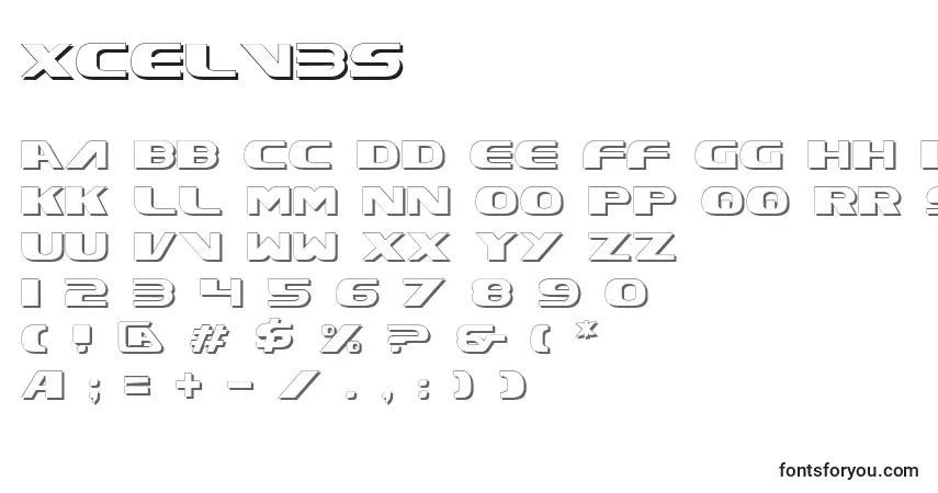 A fonte Xcelv3s – alfabeto, números, caracteres especiais