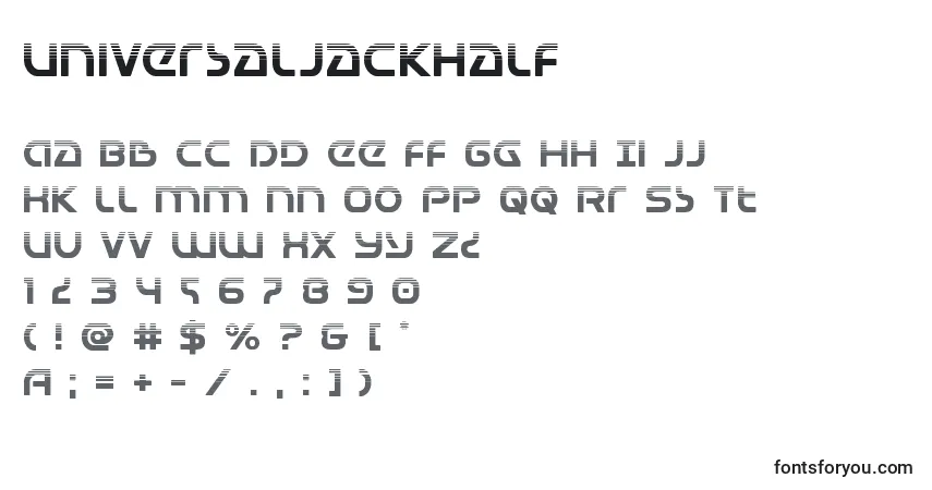 A fonte Universaljackhalf – alfabeto, números, caracteres especiais