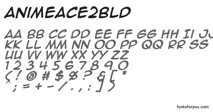 A fonte Animeace2Bld (101832) – alfabeto, números, caracteres especiais