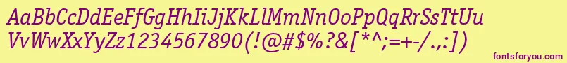 OfficinaserifettItalic Font – Purple Fonts on Yellow Background