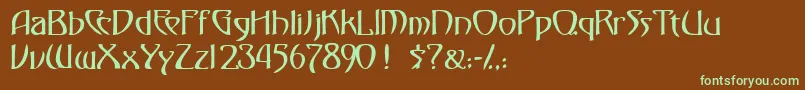 フォントFezssk – 緑色の文字が茶色の背景にあります。