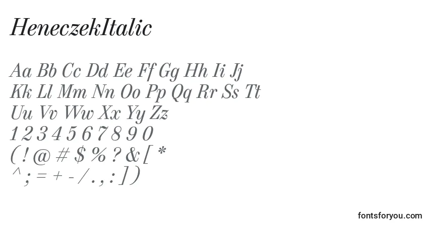 HeneczekItalic-fontti – aakkoset, numerot, erikoismerkit