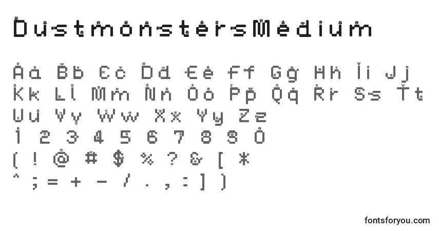 A fonte DustmonstersMedium – alfabeto, números, caracteres especiais