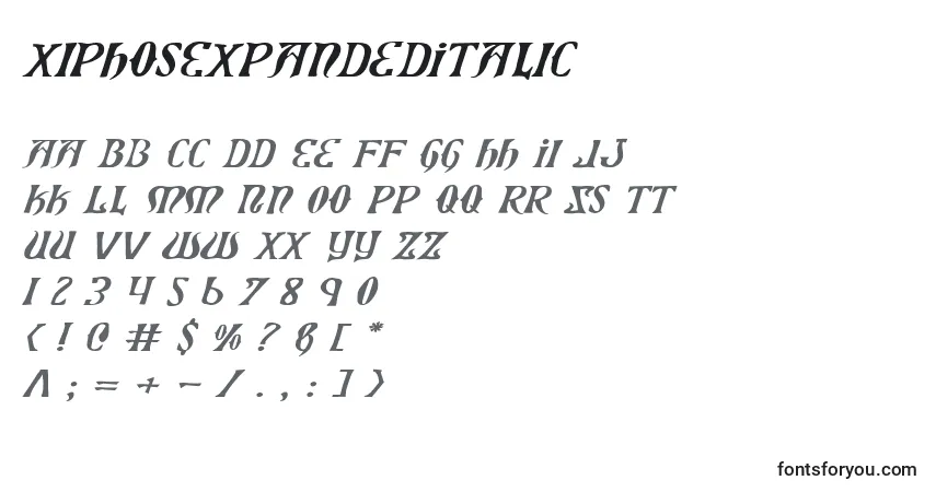 XiphosExpandedItalicフォント–アルファベット、数字、特殊文字