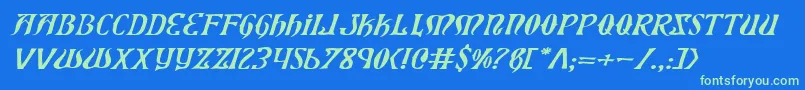 XiphosExpandedItalic Font – Green Fonts on Blue Background