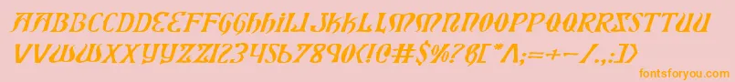 フォントXiphosExpandedItalic – オレンジの文字がピンクの背景にあります。