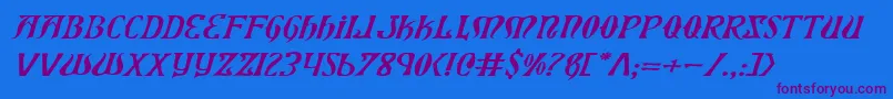 XiphosExpandedItalic-Schriftart – Violette Schriften auf blauem Hintergrund