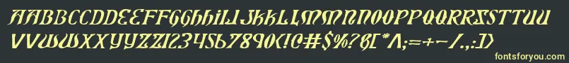 XiphosExpandedItalic-Schriftart – Gelbe Schriften auf schwarzem Hintergrund