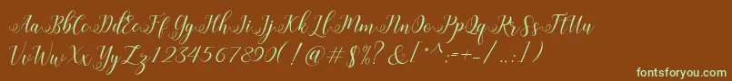 HisteriaScriptDemo-Schriftart – Grüne Schriften auf braunem Hintergrund