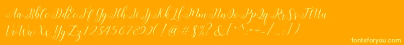 HisteriaScriptDemo-Schriftart – Gelbe Schriften auf orangefarbenem Hintergrund