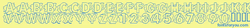 LmsScrapPaper-Schriftart – Blaue Schriften auf gelbem Hintergrund