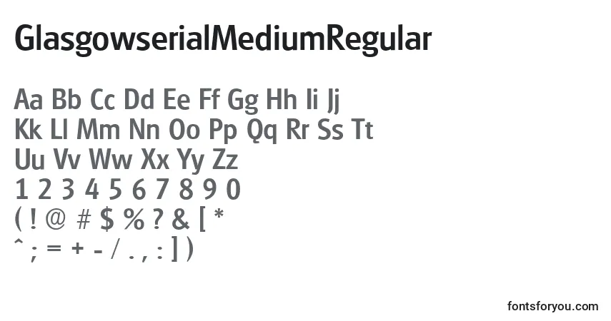 Czcionka GlasgowserialMediumRegular – alfabet, cyfry, specjalne znaki