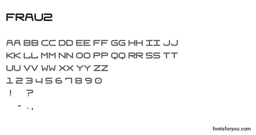 Czcionka Frau2 – alfabet, cyfry, specjalne znaki