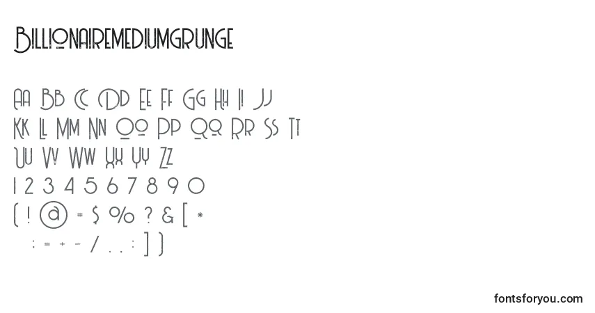 Schriftart Billionairemediumgrunge (101862) – Alphabet, Zahlen, spezielle Symbole