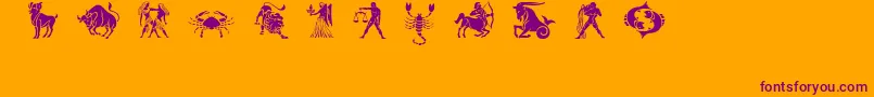 Slzodiacstencils-fontti – violetit fontit oranssilla taustalla