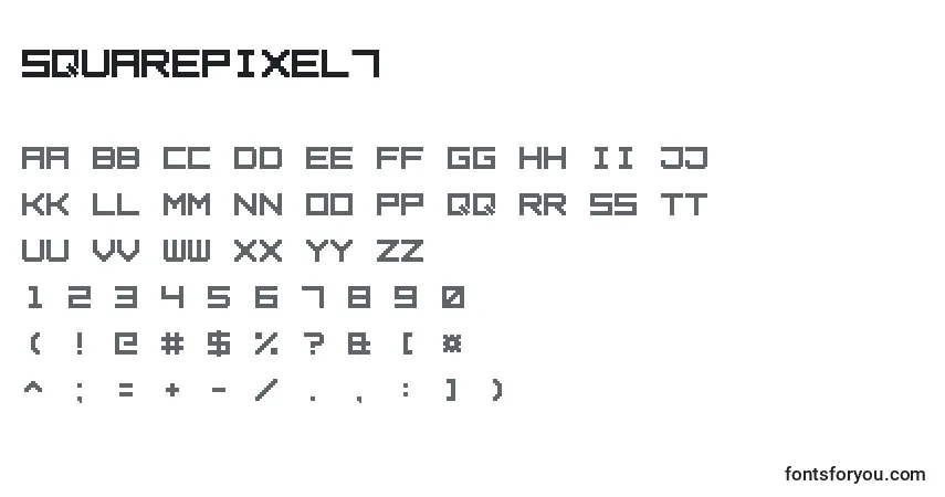 SquarePixel7-fontti – aakkoset, numerot, erikoismerkit
