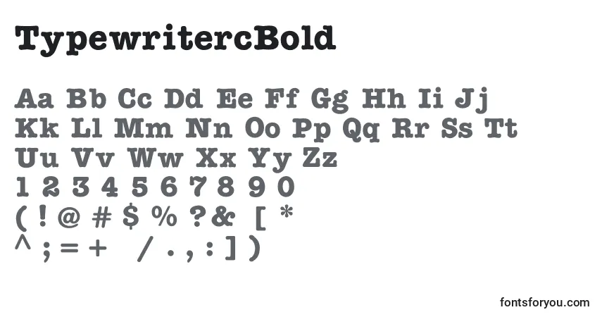A fonte TypewritercBold – alfabeto, números, caracteres especiais