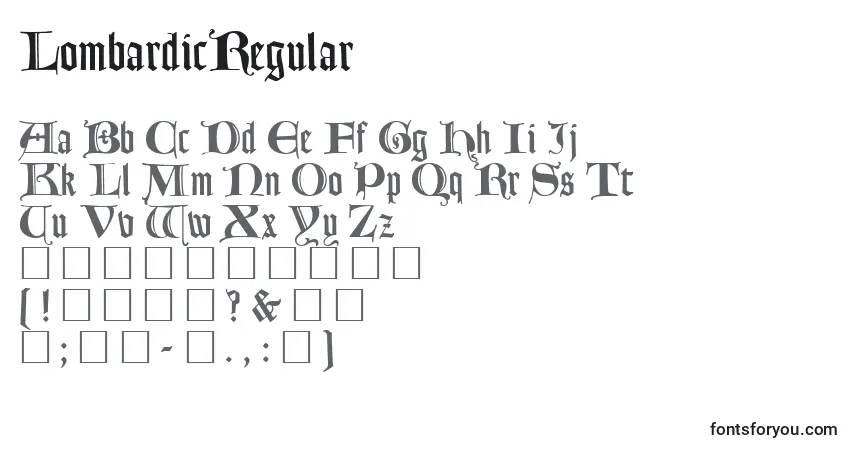 Fuente LombardicRegular - alfabeto, números, caracteres especiales