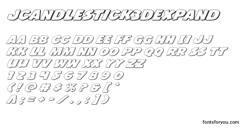 A fonte Jcandlestick3Dexpand – alfabeto, números, caracteres especiais