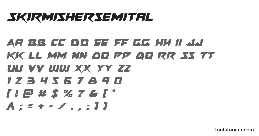 Czcionka Skirmishersemital – alfabet, cyfry, specjalne znaki