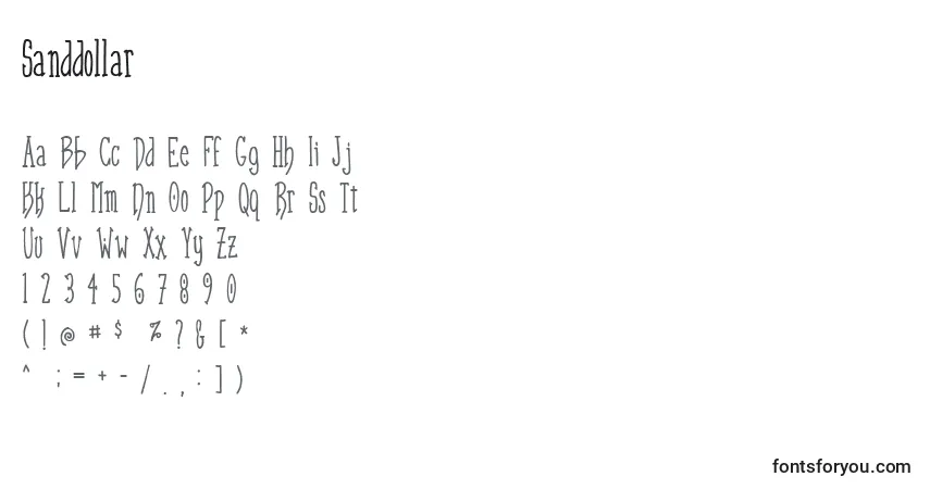 Czcionka Sanddollar – alfabet, cyfry, specjalne znaki