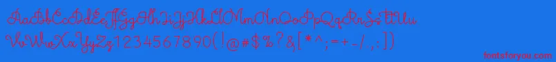 TheodistaDecally-Schriftart – Rote Schriften auf blauem Hintergrund