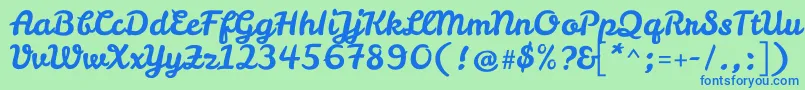 LeckerlioneRegular-Schriftart – Blaue Schriften auf grünem Hintergrund