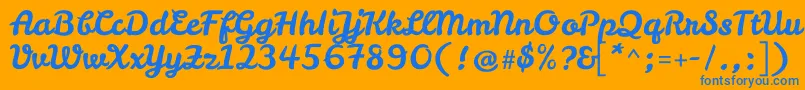 LeckerlioneRegular-Schriftart – Blaue Schriften auf orangefarbenem Hintergrund