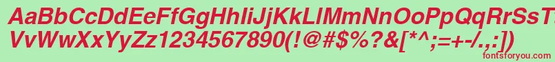 Fonte ContextSsiBoldItalic – fontes vermelhas em um fundo verde