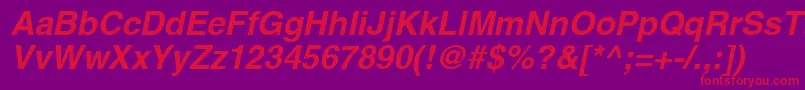 ContextSsiBoldItalic-fontti – punaiset fontit violetilla taustalla