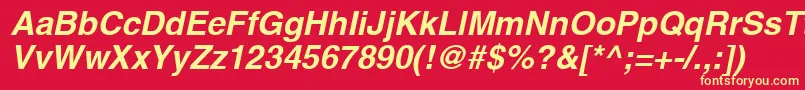 ContextSsiBoldItalic-fontti – keltaiset fontit punaisella taustalla