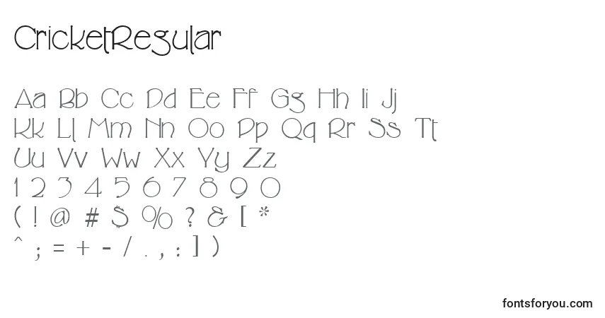 Czcionka CricketRegular – alfabet, cyfry, specjalne znaki