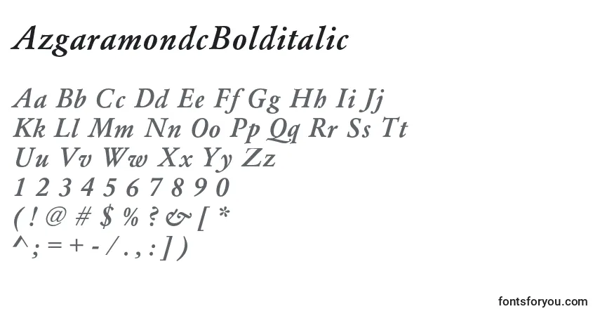 Czcionka AzgaramondcBolditalic – alfabet, cyfry, specjalne znaki